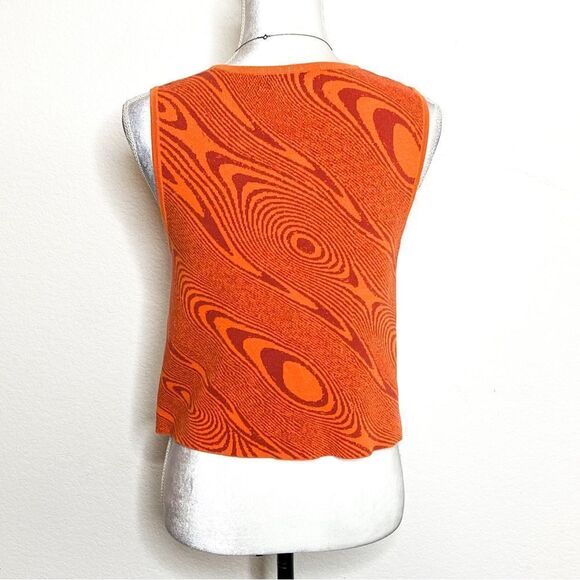 🍋 CIDER • Women’s Orange 70’s Vibe Abstract Print Knit Tank Top Size XL - Picture 3 of 6